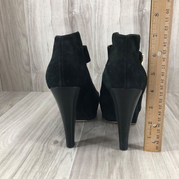 Michael Kors Heel Booties Woomens 7M Davenport Black Suede Peep Toe Ankle Boots - Picture 9 of 13